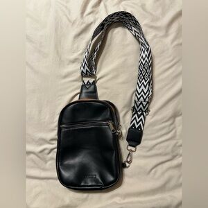 Black Crossbody Bag with Patterned Strap